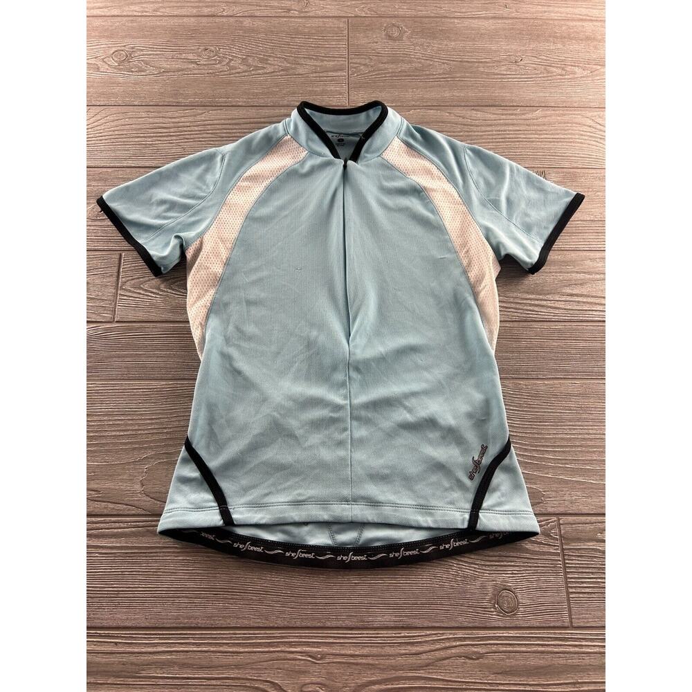 She Beest Womens Performance Cycling Short Sleeve Top Shirt Size Small Blue